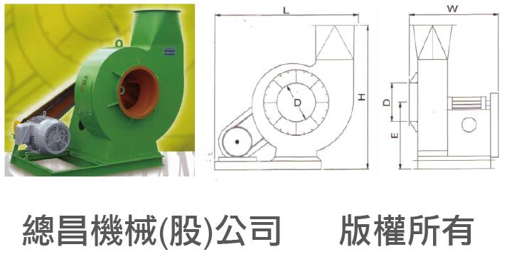 總昌工業用抽風機實體照片與尺寸圖面